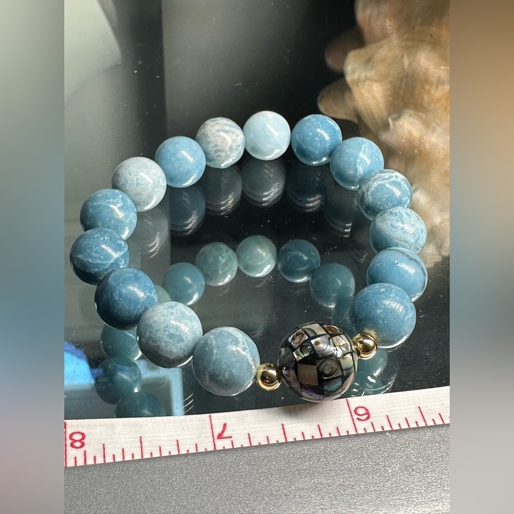 LARIMAR+ ABALONE NATURAL STONES BRACELET size 7” - Picture 8 of 11